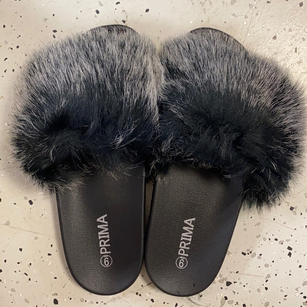 Prima Furry Sandals with rhinestones on the side